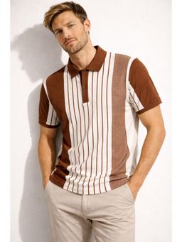 Parcel Yard - Stylized Stripes Print Half Sleeve Polo Cotton T-Shirt For Men