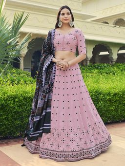 Odette - Festive Designer Pink Semi Stitched Lehenga With Unstitched Blouse (Set of 3)