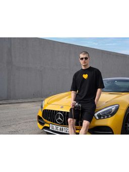 Griffel - Yellow Heart Regular Cotton Black T-Shirt