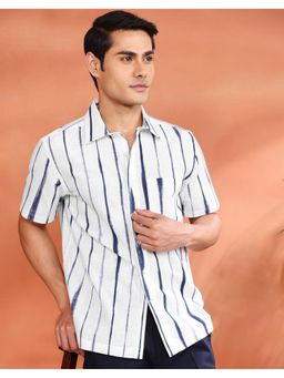 Fabindia - White Cotton Tie and Dye Bush Shirt