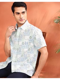 Fabindia - White Cotton Hand Block Printed Bush Shirt