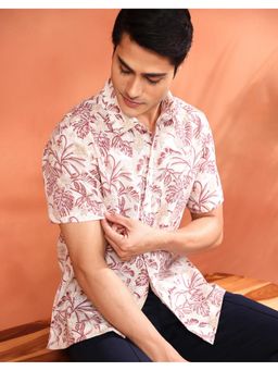 Fabindia - White Cotton Hand Block Printed Bush Shirt
