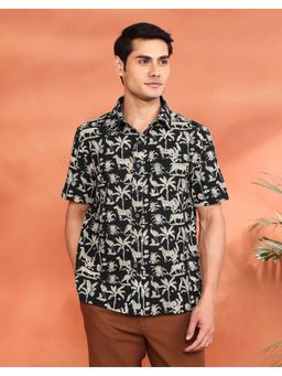 Fabindia - Black Cotton Bagru Printed Bush Shirt