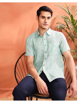 Fabindia - Blue Cotton Hand Block Printed Bush Shirt
