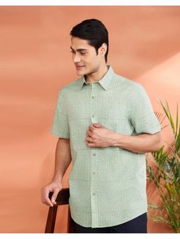 Fabindia - Green Cotton Hand Block Printed Bush Shirt