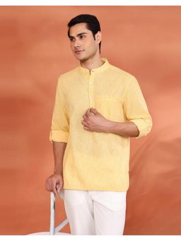 Fabindia - Yellow Cotton Hand Block Printed Slim Fit Mid Placket Shirt