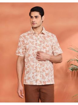 Fabindia - Off White Cotton Hand Block Printed Bush Shirt