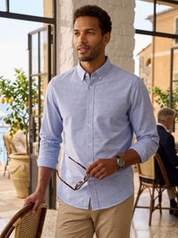 RIGO - Men Sky Blue Cotton Regular Fit Cut Away Collar Full Sleeve Shirt