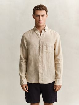 GANT - Men Beige Garment Dyed Pure Linen Shirt
