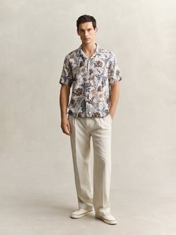 GANT - Men Beige Printed Floral Linen Shirt