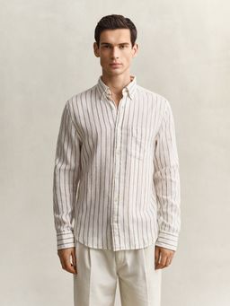 GANT - Men Cream Striped Linen Blend Shirt