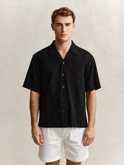 GANT - Men Black Dobby Relaxed Cotton Shirt