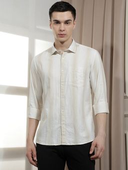CRIMSOUNE CLUB - Men's Beige Vertical Stripes Shirt