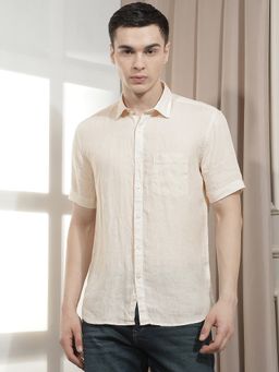 CRIMSOUNE CLUB - Men's Beige Linen Shirt