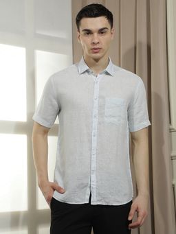 CRIMSOUNE CLUB - Men's Blue Linen Shirt
