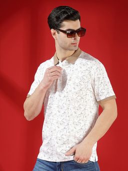 CRIMSOUNE CLUB - Men's Brown Printed Polo Neck 100% Cotton T-Shirt