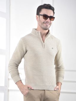 CRIMSOUNE CLUB - Men's Beige Jacquard High Neck Sweater