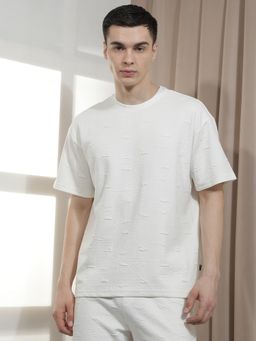 CRIMSOUNE CLUB - Men's White Jacquard Oversize T-Shirt