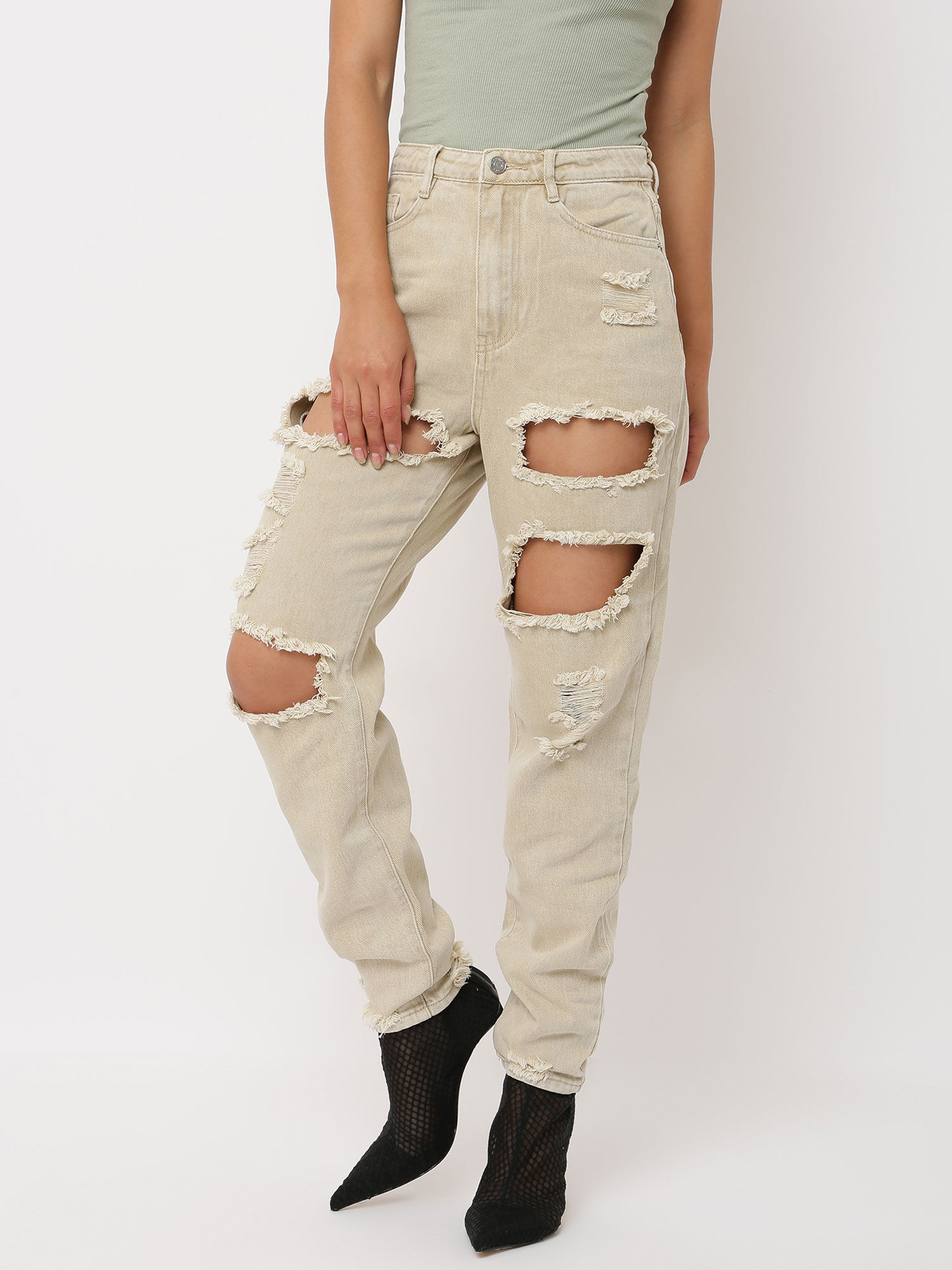 Extreme Ripped Rigid Mom Jeans 