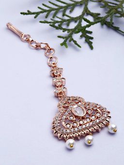 Karatcart - Rose Gold-Plated White AD Stone Studded Maangtikka