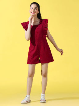 Cherry & Jerry - Maroon Schiffli Playsuit