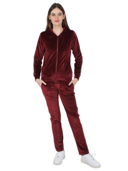 Monte Carlo - Women Polyester Blend Maroon Solid Hooded Co-Ord (Set of 2)