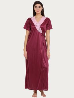 Clovia - Bridal Robe In Satin Wine
