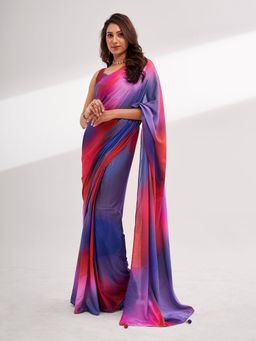 Modeva - Multi-Color Satin Tie-Dye Elegance Ready To Wear Saree and Unstitched Blouse