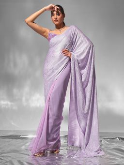 Modeva - Luxe Lavender Solid Ready To Wear Saree and Unstitched Blouse