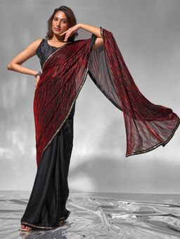 Modeva - Black Half Elegance Solid Ready To Wear Saree and Unstitched Blouse