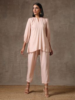 trueBrowns - Rose Pink Solid Textured Co-ord (Set of 2)