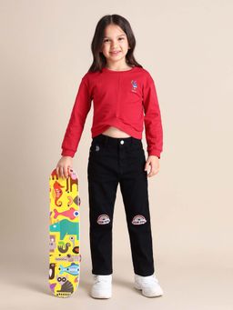 U.S. POLO ASSN. - Girls Red Pure Cotton Solid T-shirt