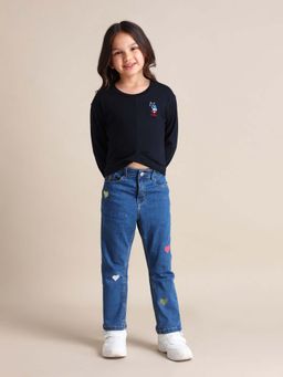 U.S. POLO ASSN. - Girls Navy Blue Pure Cotton Solid T-shirt