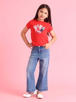 U.S. POLO ASSN. - Girls Cotton Printed Regular Fit T-shirt
