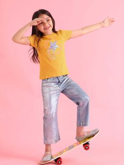 U.S. POLO ASSN. - Girls Yellow Embellished Regular Fit T-shirt