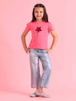 U.S. POLO ASSN. - Girls Pink Embellished Regular Fit T-shirt