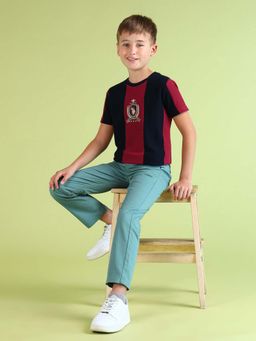 U.S. POLO ASSN. - Boys Red Round Neck Cotton Stripes T-shirt