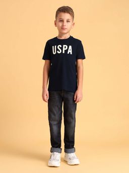 U.S. POLO ASSN. - Boys Navy Blue Round Neck Cotton Printed T-shirt