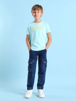 U.S. POLO ASSN. - Boys Blue Cotton Printed Regular Fit T-shirt