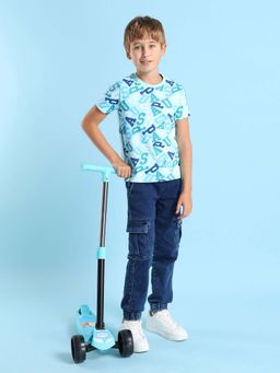 U.S. POLO ASSN. - Boys Blue Cotton Printed Regular Fit T-shirt