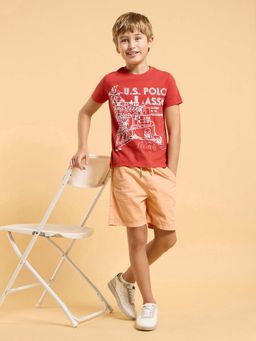 U.S. POLO ASSN. - Boys Red Regular Fit Printed T-shirt
