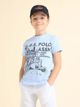 U.S. POLO ASSN. - Boys Blue Regular Fit Printed T-shirt