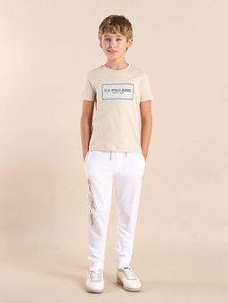 U.S. POLO ASSN. - Boys Beige Cotton Printed Regular Fit T-shirt