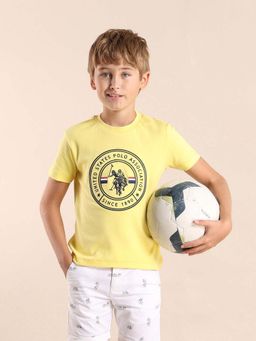 U.S. POLO ASSN. - Boys Yellow Cotton Printed Regular Fit T-shirt