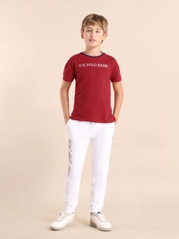 U.S. POLO ASSN. - Boys Red Cotton Printed Regular Fit T-shirt