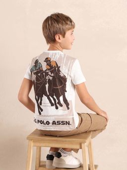 U.S. POLO ASSN. - Boys White Cotton Printed Regular Fit T-shirt