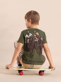 U.S. POLO ASSN. - Boys Green Cotton Printed Regular Fit T-shirt