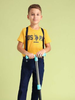 U.S. POLO ASSN. - Boys Yellow Round Neck Cotton Printed T-shirt