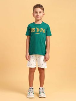 U.S. POLO ASSN. - Boys Green Round Neck Cotton Printed T-shirt