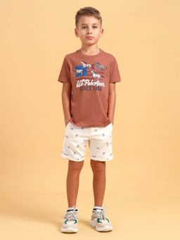 U.S. POLO ASSN. - Boys Rust Round Neck Printed T-shirt
